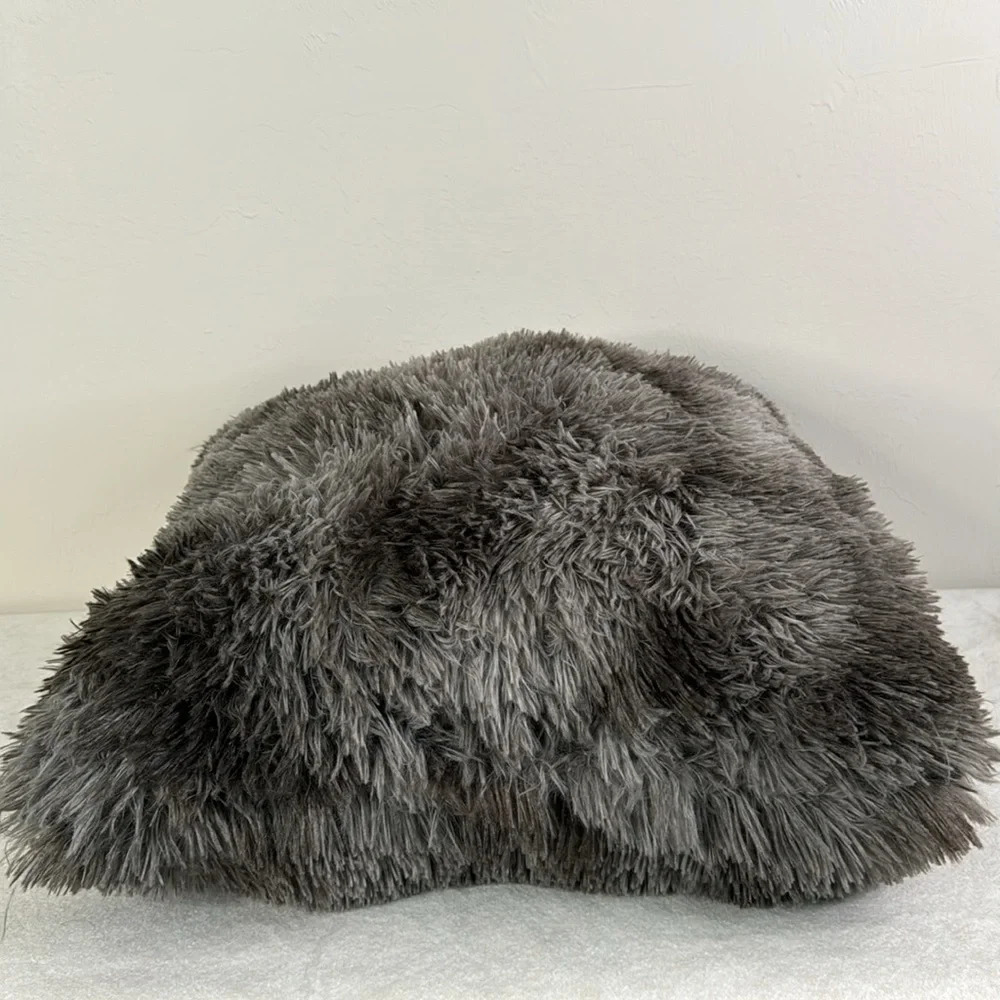 NICOLE MILLER SHAGGY FAUX FUR GRAY LARGE ACCENT THROW PILLOW - Picture 6 of 10